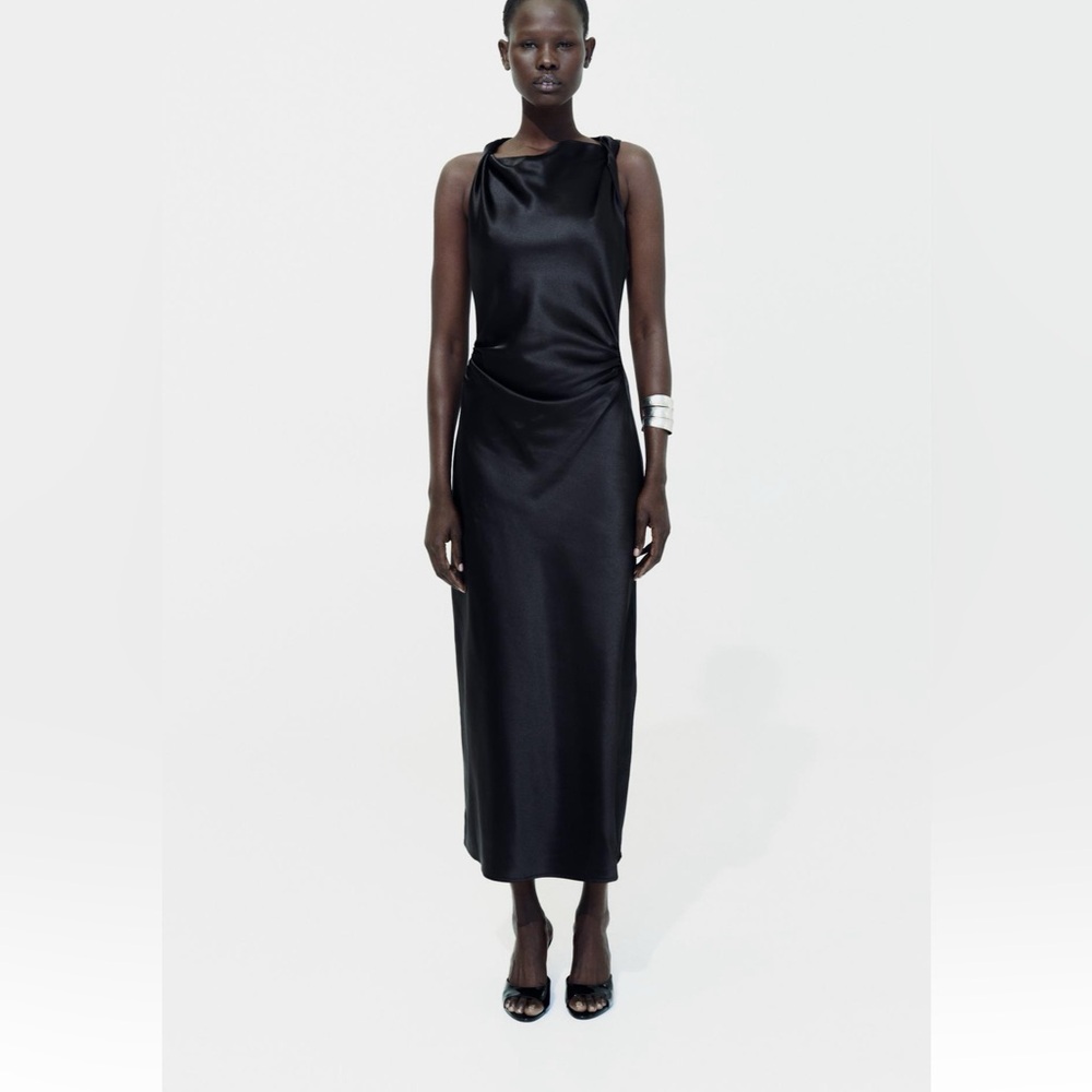 NWT Zara black satin midi dress